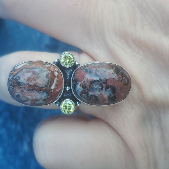 New Leopard Skin Jasper and Citrine 925 Silver Statement Ring. - Picture 8 of 16